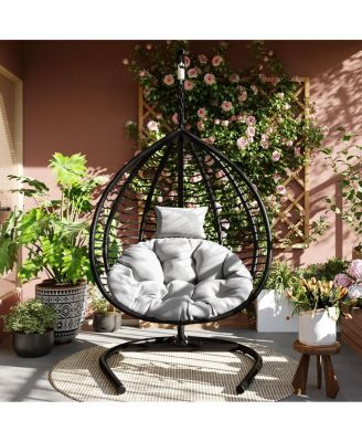 Streamdale Indoor Outdoor Hanging Hammock Chair with Stand, Foldable Rattan Egg Swing Chair