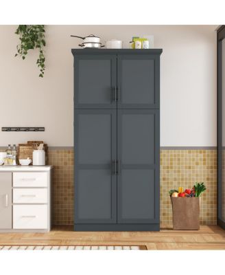 Freestanding Kitchen Pantry Cabinet, 4 Doors, 8 Trays