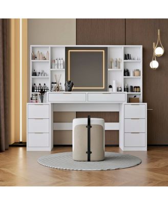  Makeup Vanity Desk with Mirror, Lights & 8 Drawers, 59" Large Table
