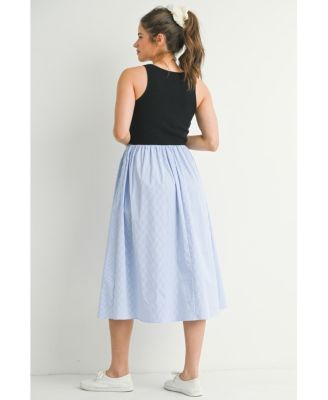 Maternity Sleeveless Empire Waist Striped Midi Dress