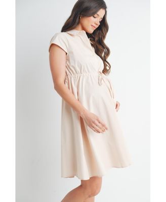 Maternity Button Front Empire Waist Shirt Dress Nursing Friendly