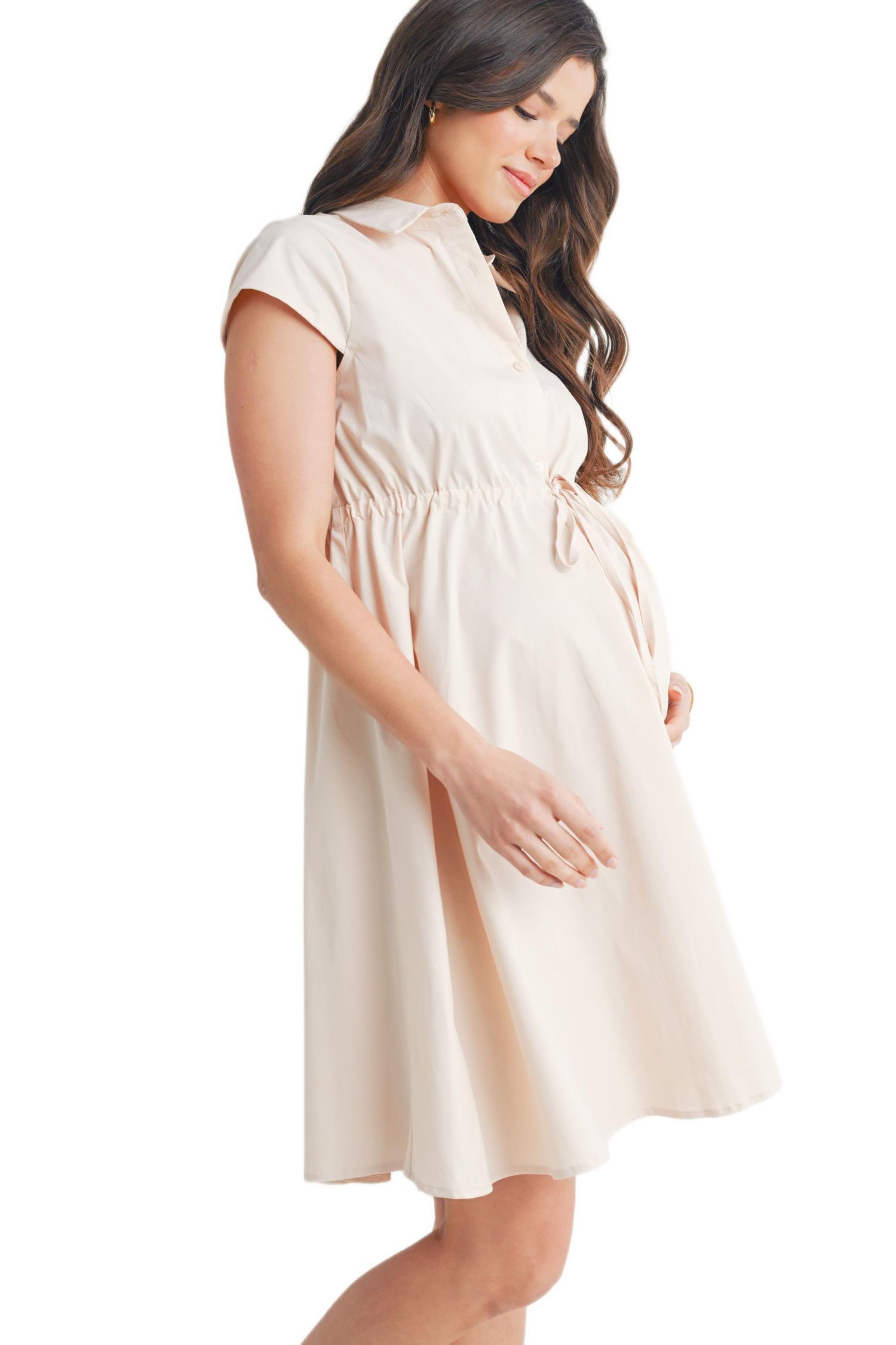 Women's Button Front Empire Waist Shirt Dress Nursing Friendly