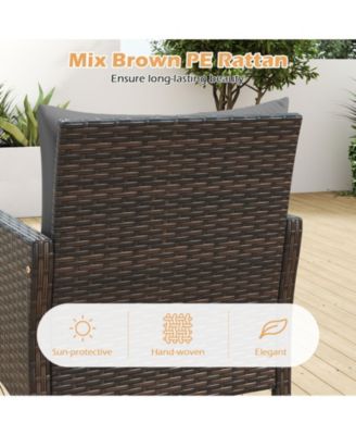 Set of 3 Outdoor Patio PE Wicker Furniture Set w/Cushions & Tempered Glass Coffee Table