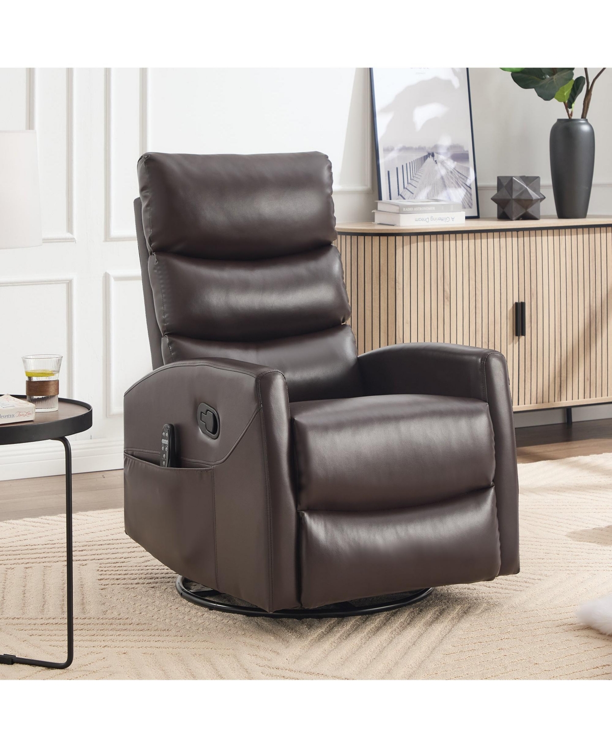 Boyel Living Manual Recliner Chair with Heat & Massage for Room, Faux Leather - Rocker Swivel Chair.