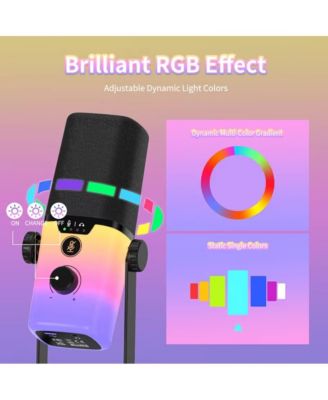XLR/USB Gaming Podcast Microphone - RGB Lights, One-Touch Mute, 3.5mm Monitor Jack & Volume Knob for PC/Mac/PS4/PS5/Phone