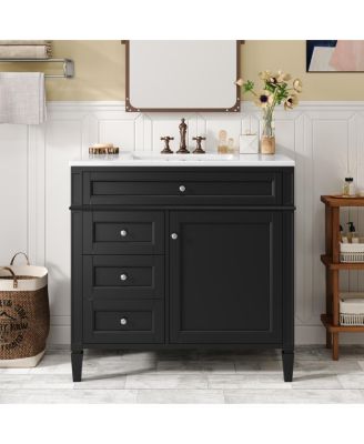 36" Modern Bathroom Vanity with Sink, Solid Wood Cabinet, Soft Close Drawers & Tip-Out Storage
