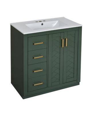 30" Freestanding Bathroom Vanity with Ceramic Sink, 3 Drawers & Soft Closing Doors, Modern Storage Cabinet