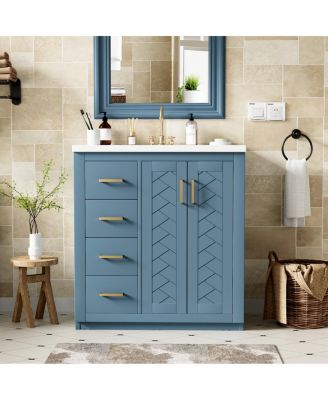 30" Freestanding Bathroom Vanity with Ceramic Sink, 3 Drawers & Soft Closing Doors, Modern Storage Cabinet