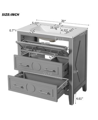 30" Bathroom Vanity with Ceramic Sink, Retro Solid Wood Cabinet & 3 Drawer Storage for Small Spaces