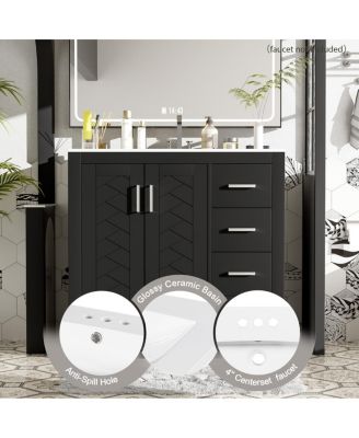 36" Bathroom Vanity with Ceramic Sink, Modern Solid Wood Cabinet & Ample Storage Drawers for Small Spaces