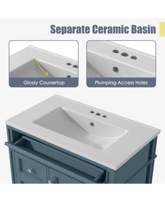 30" Modern Bathroom Vanity with Ceramic Sink, Solid Wood Cabinet, Ample Storage Drawers & Adjustable Shelf for Small Spaces