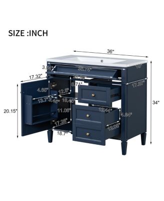 36" Modern Bathroom Vanity with Resin Sink, Freestanding Cabinet with 2 Drawers & Tip-out Drawer