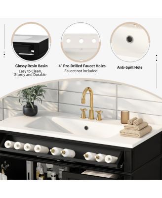 36" Modern Bathroom Vanity with Resin Sink, Freestanding Cabinet with 2 Drawers & Tip-out Drawer