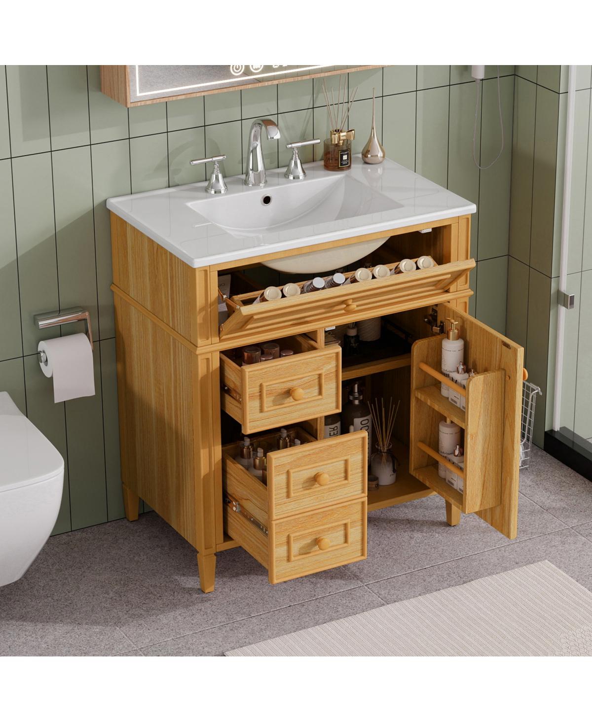 Sillysis 30" Freestanding Bathroom Vanity with Sink & Soft Close Flip Drawer, Solid Wood Mdf Storage for Modern Bathrooms