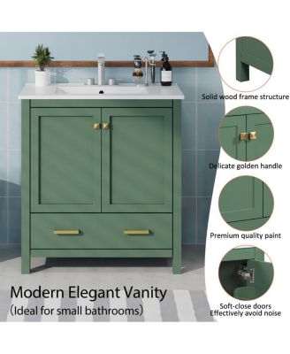 30" Bathroom Vanity with Sink, Solid Wood Cabinet & Soft Close Doors, Drawer Storage for Modern Bathrooms