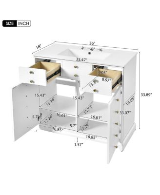 36"  Bathroom Vanity with Ceramic Sink, Solid Wood Cabinet, 2 Drawers 2 Doors Soft Close Storage for Small Bathrooms