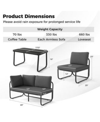 Set of 4 Patio Furniture Set w/Cushions & Tempered Glass Coffee Table for Garden