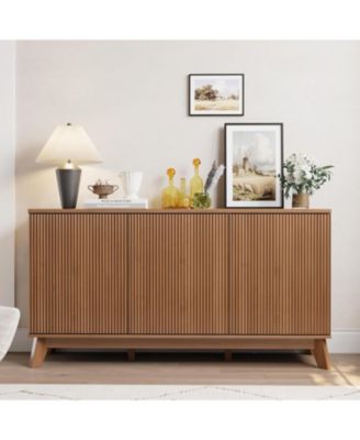 58” Wood Modern-Farmhouse 4 Door Adjustable Shelf Sideboard Furniture
