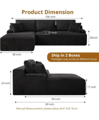 Cloud Sectional Couch 106" Modern L-Shape Corner Modular Upholstered Sofa with Loveseat Chaise Deep Seat Plush Corduroy Fabric Foam Cushions