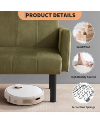 75.5” Convertible Futon Sofa Bed, Linen Flannel Small Couch Sofa with Wood Legs & 700lbs Capacity, Adjustable Folding Loveseat