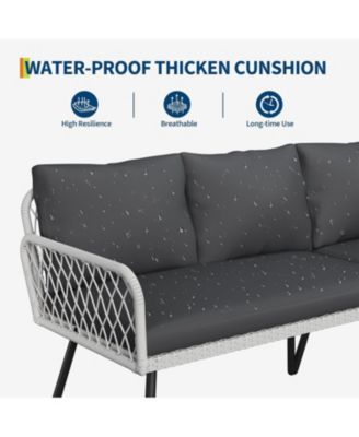 L-Shaped Wicker Outdoor Furniture Set, 4-Piece Patio Sectional Sofa with Handmade Rattan and Metal Frame