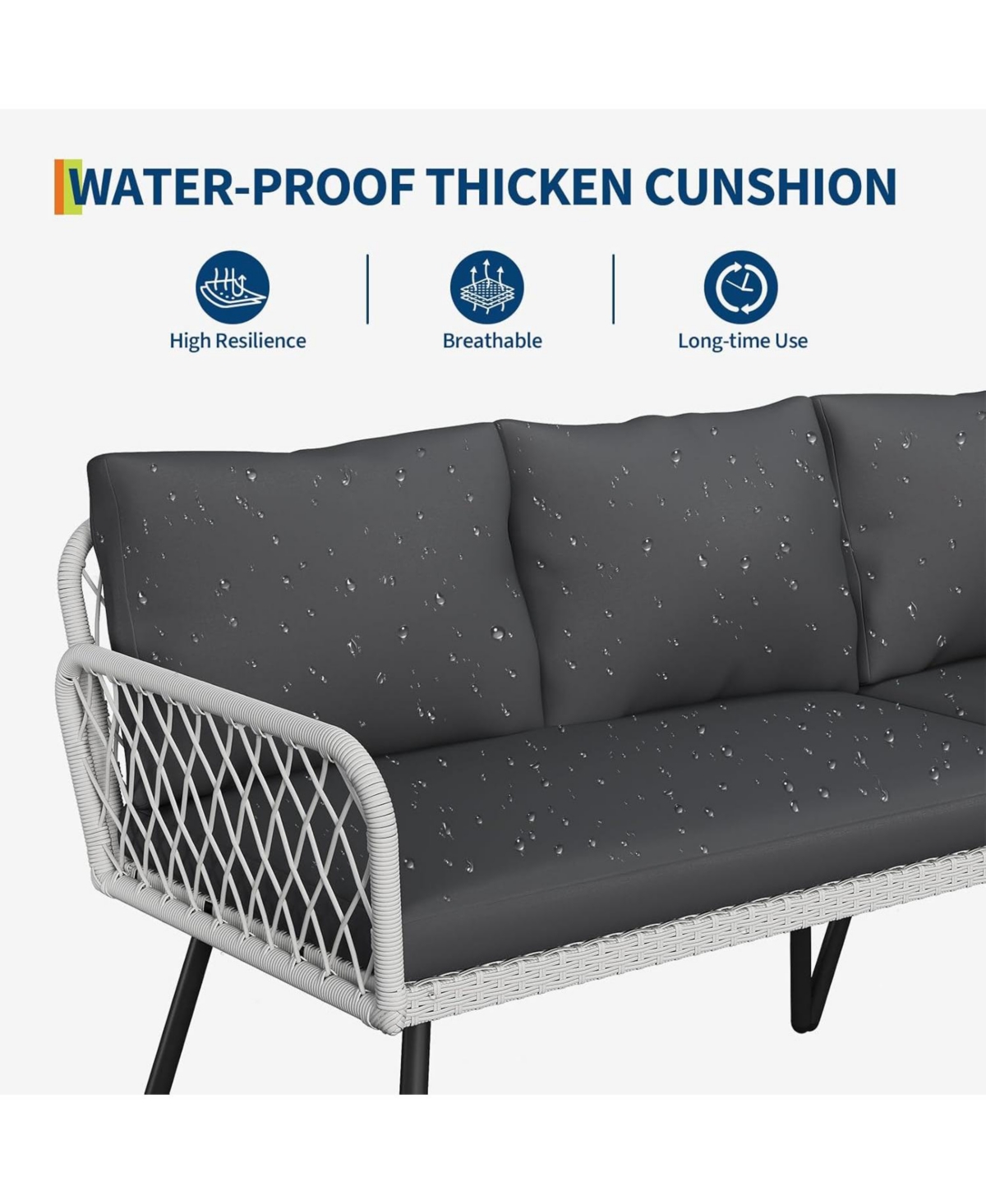 gaomon L-Shaped Wicker Outdoor Furniture Set, 4-Piece Patio Sectional Sofa with Handmade Rattan and Metal Frame