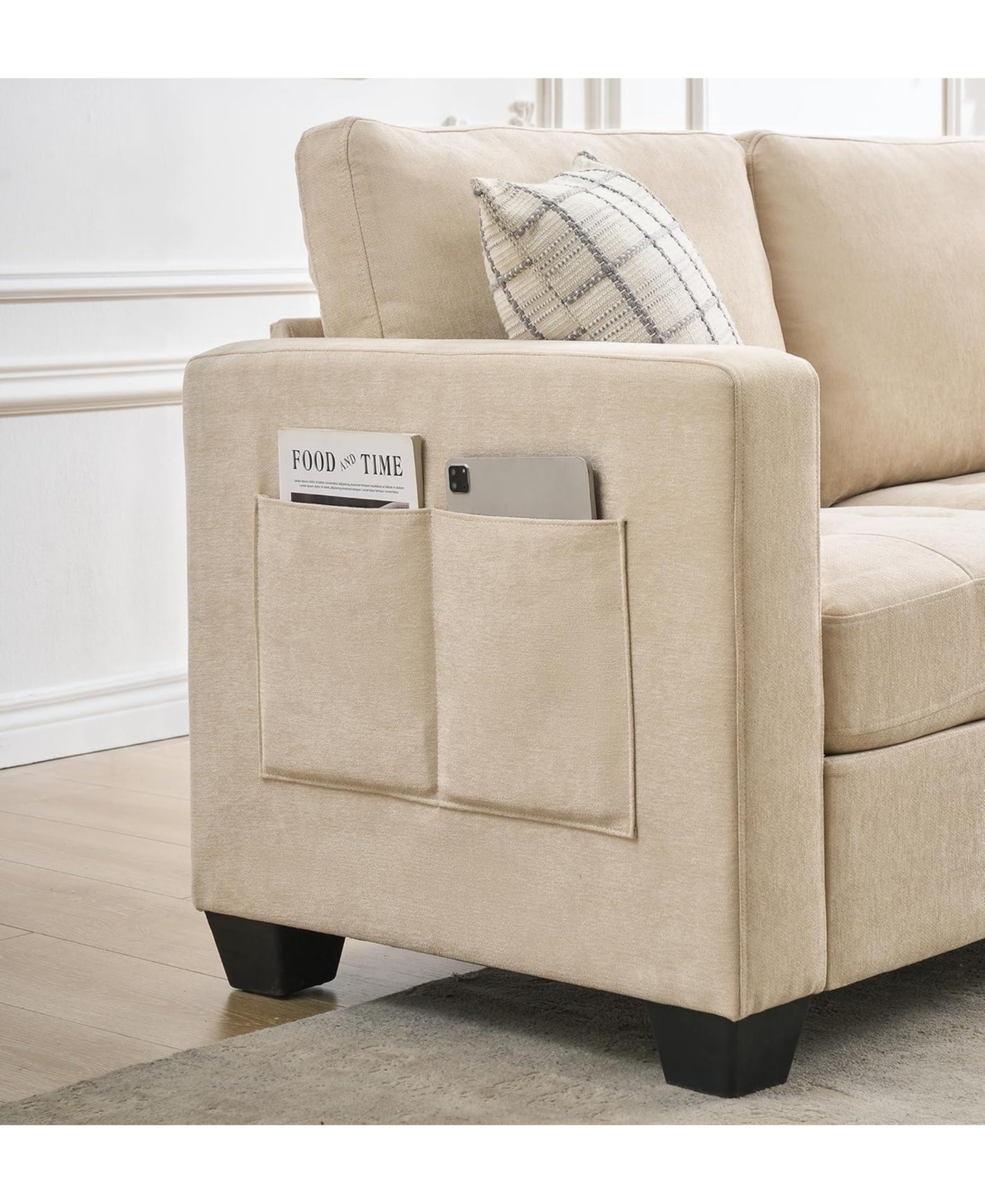 gaomon 3 Seat Sofa Couch, 89'' Chenille Fabric Upholstered Sofa with Wide Armrest and Removable Headrest