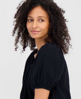 Women's Cotton Gauze Puff-Sleeve Top