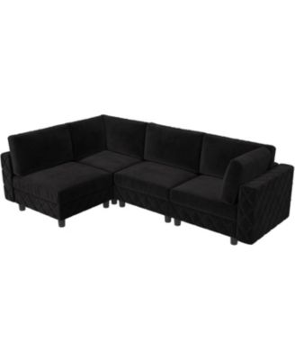 Modular Sectional Sofa, 4 Seat High Density Sponges Cloud Couch L Shaped Sofa, Velvet Couch with Upholstered for Living Room