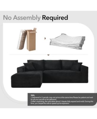 Boneless Sectional Cloud Couches for Living Room 108" Corduroy Cloud Sectional Couch with L-Shape Chaise Modern Modular Sectional Sofa