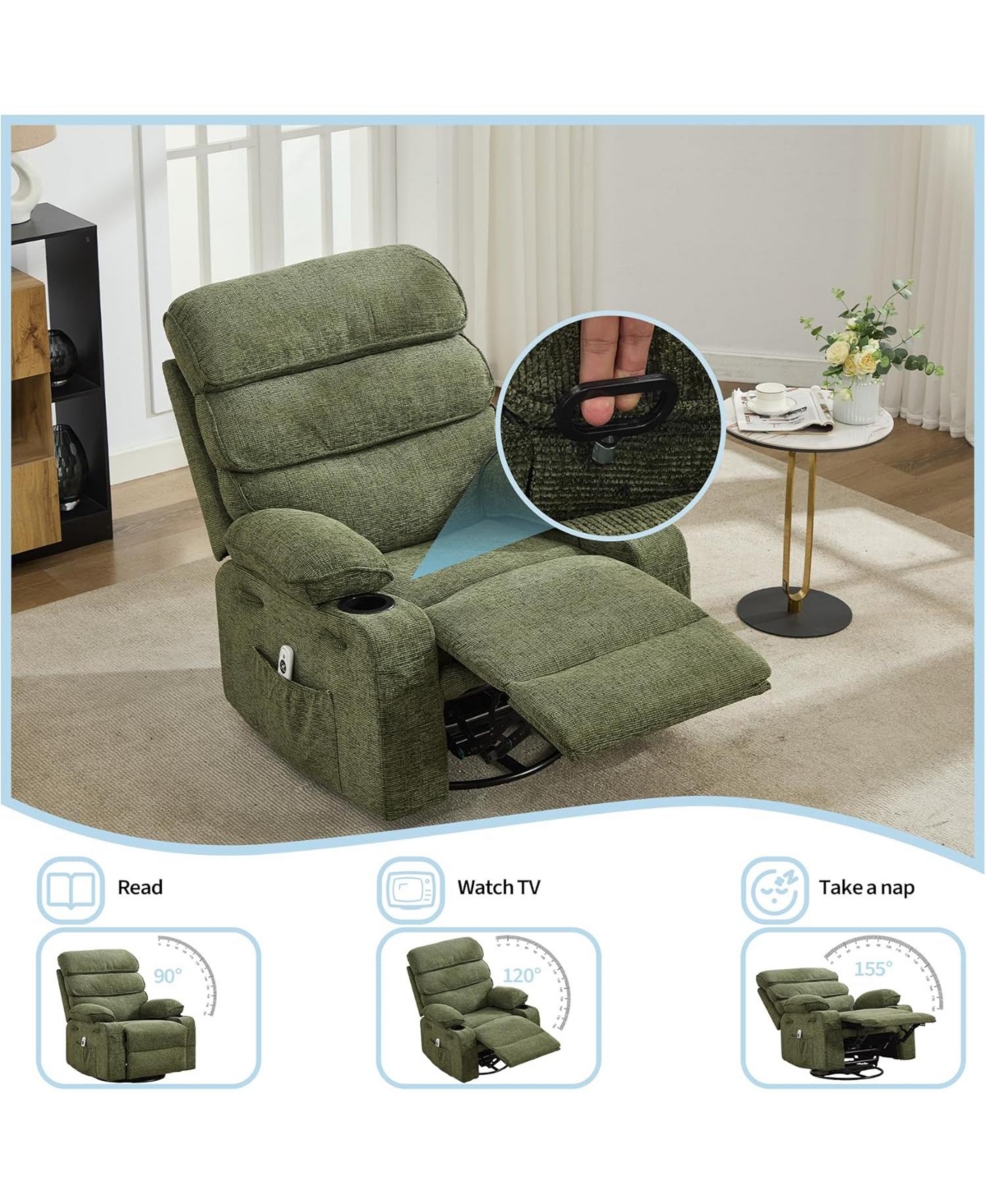 gaomon 360°Swivel Rocker Recliner Chair for Adult,Massage and Heat Swivel Rocker Recliner Chair w/Adjustable Backrest and Footrest