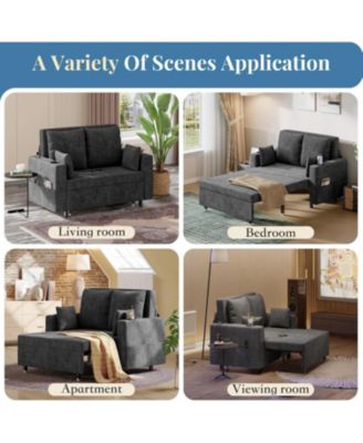 3 in 1 Pull Out Couch, 56 Inch Convertible Sleeper Sofa Bed, Loveseat Sofa Couch with Cup Holders, Modern Loveseat for Living Room