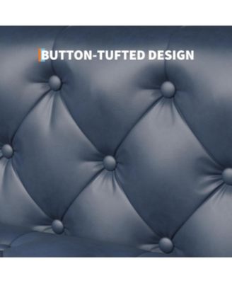 81" Leather Couch, Handmade Button Tufted 3 Seater Sofa, Chesterfield Sofa with Deep Seat and 2 Pillows, Leather Sofa for Living Room Apartment