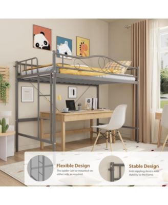 loft bed twin with removable ladder, full guardrail, heavy duty metal frame, 400 lbs capacity, space saving design