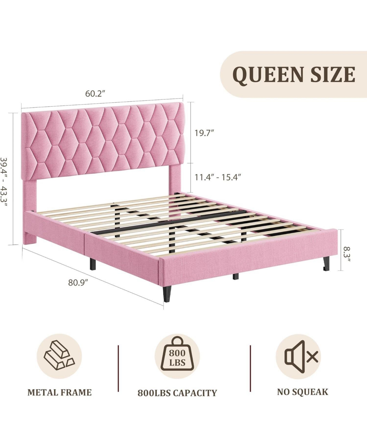 gaomon Bed Frame with Upholstered Headboard, Heavy-Duty Platform Bed Frame with Strong Wood Slats, No Box Spring Needed/Noise Free/Easy Assembly
