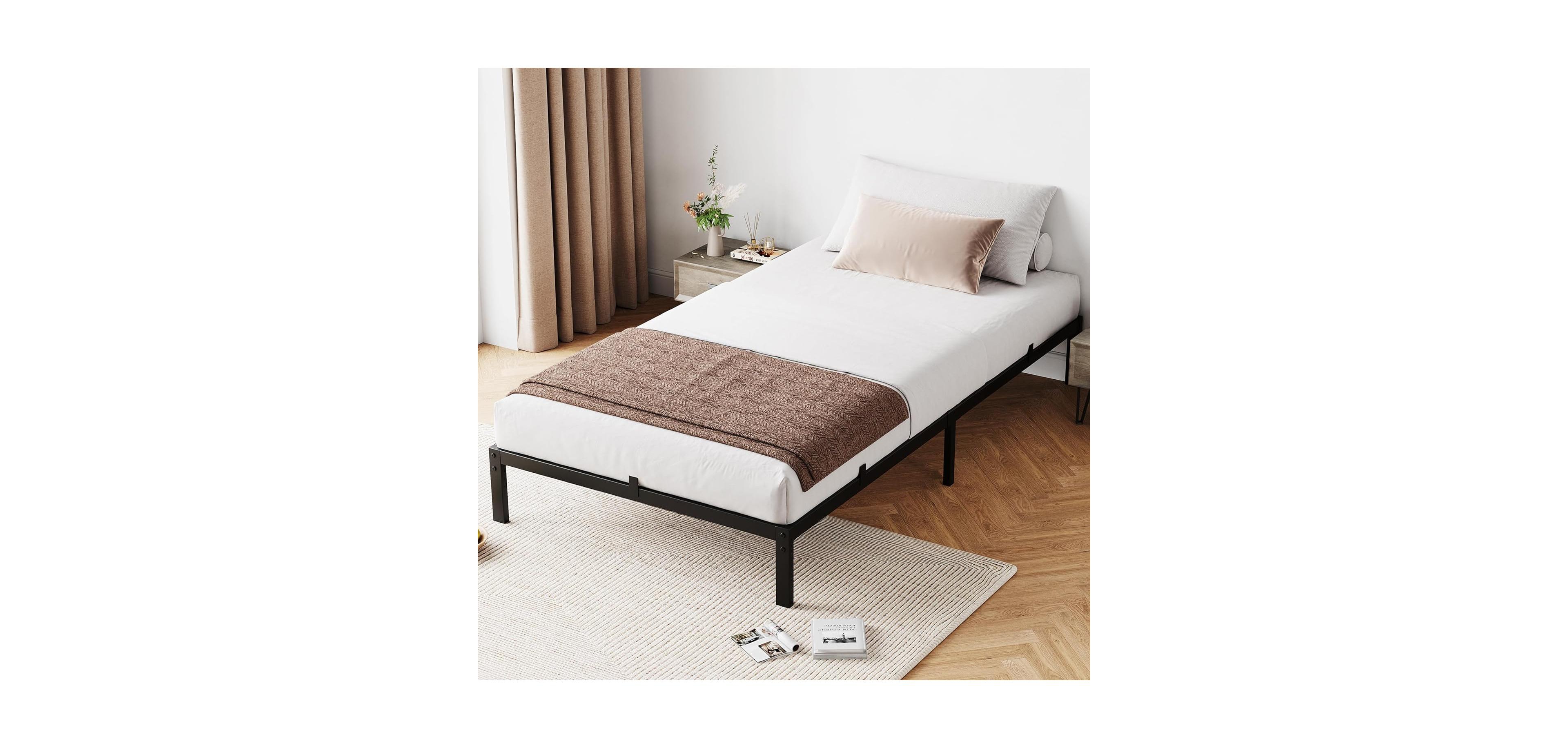 gaomon 10 Inch Twin Bed Frame No Box Spring Needed, Heavy Duty Twin Platform Metal Bed Frame with Metal Slats and Under Bed Storage, Easy Assembly
