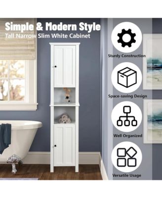 67" Tall Bathroom Storage Cabinet, Narrow Wood Floor Cabinet with Adjustable Shelves and 2 Doors for Bathroom