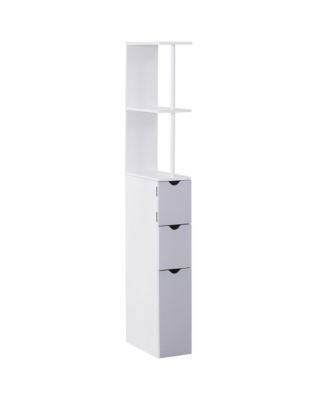 Narrow Side Bathroom Storage Cabinet, 54" Tall Freestanding Linen Tower with 2-Tier Shelf and Drawers for Small Spaces