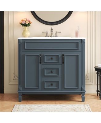 Bathroom Vanity with Sink, Solid Wood Cabinet, Soft Close Doors and