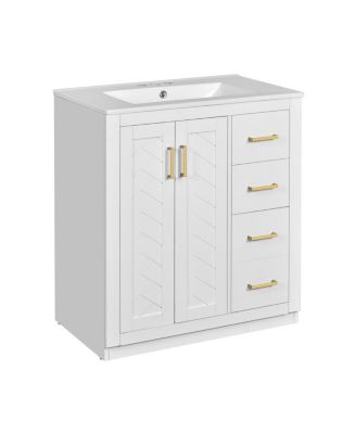 30" Bathroom Vanity with Ceramic Sink, 3 Drawers & Soft Close Doors, Solid Wood Cabinet for Ample Storage