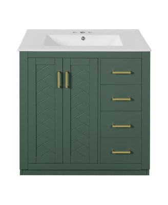 30" Bathroom Vanity with Ceramic Sink, 3 Drawers & Soft Close Doors, Solid Wood Cabinet for Ample Storage
