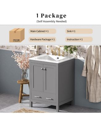 24"  Bathroom Vanity with Sink, Solid Wood Frame, Soft Close Doors & Ample Storage for Small Spaces