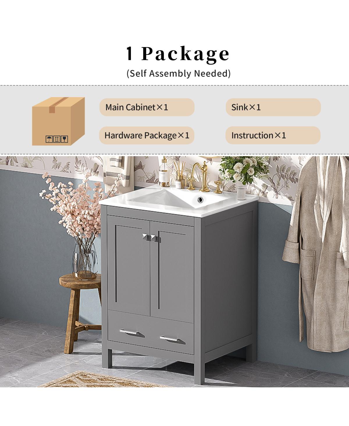 Sillysis 24" Bathroom Vanity with Sink, Solid Wood Frame, Soft Close Doors & Ample Storage for Small Spaces