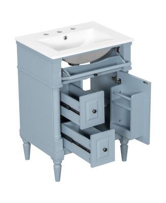 24" Bathroom Vanity with Sink, Solid Wood Cabinet with Flip Drawer and Adjustable Shelf, Freestanding Modern Storage for Small Spaces