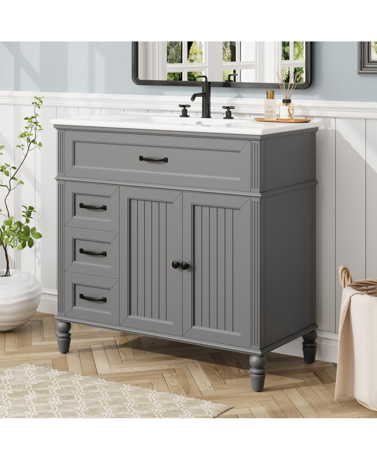 Sillysis 36"Vintage Bathroom Vanity with Ceramic Sink, Soft Close Drawers for Small Bathrooms