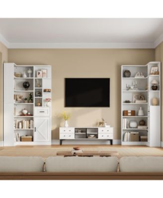 74'' Tall Corner Bookshelf - 6-Tier Book Shelf with Drawer and Cabinets, l-Shaped Bookcase Open Storage Shelves Modern Display Shelf for Home