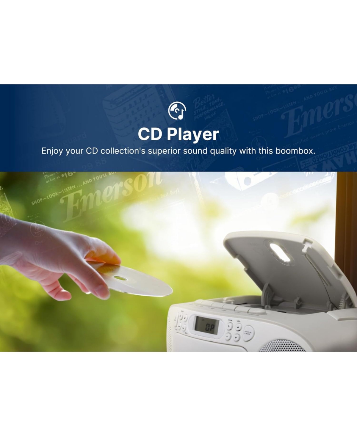 Emerson Epb-3003 Portable Cd / Cassette Player with Am/Fm Radio, Programmable Memory, Dual Stereo Speakers