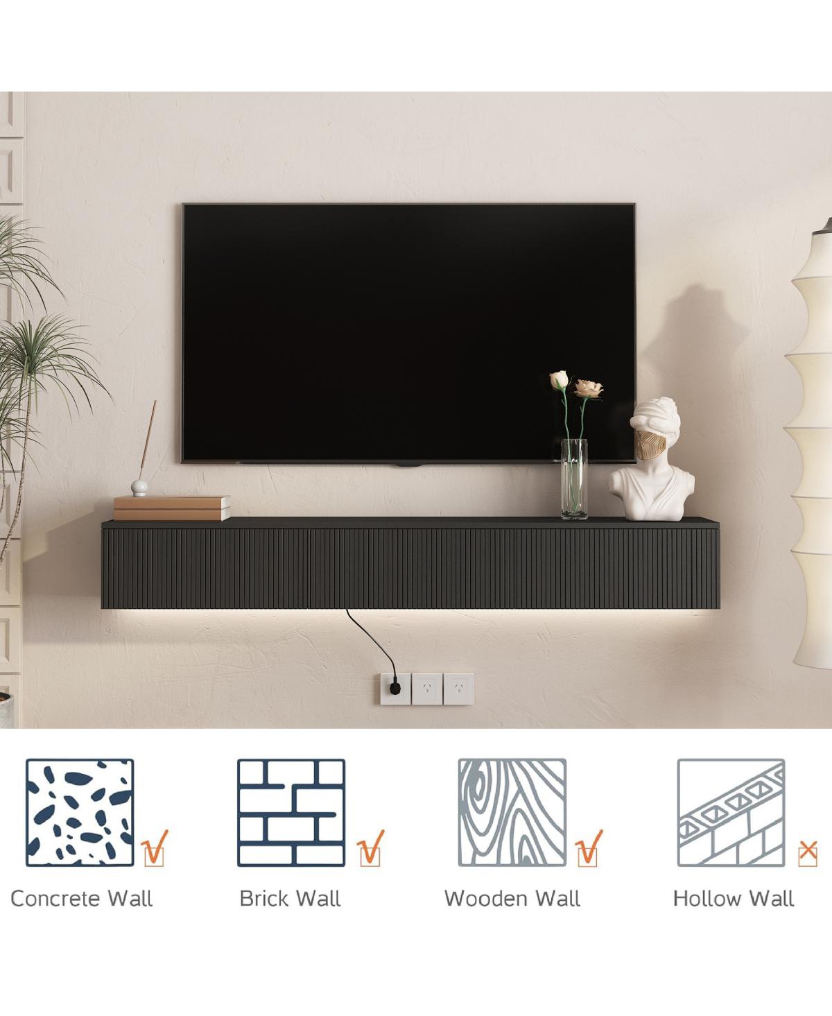 Streamdale Furniture Floating Tv Stand with 16 Color LEDs, Modern 65" Entertainment Center