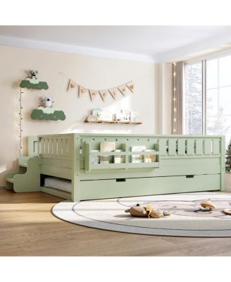 Avocado Full Bed with Bookshelves, Staircase, Safety Rails, and Trundle