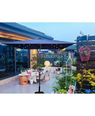 Square Solar LED Patio Umbrella with Crank & Base